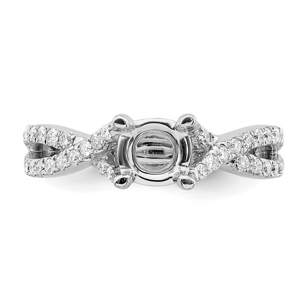 14K White Gold Criss-Cross (Holds 1 carat (6.5mm) Round Center) 3/8 carat Diamond Semi-mount Engagement Ring