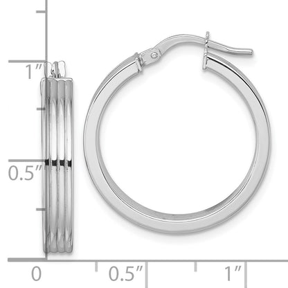 14K White Gold Polished and Grooved 4.00 x 24mm Tube Hoop Earrings