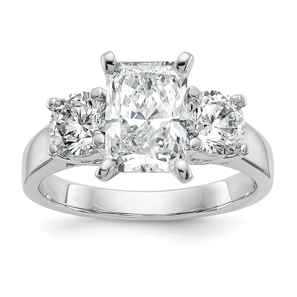 14K White Gold 3-Stone Peg Set Center Semi-mount Diamond Engagement Ring