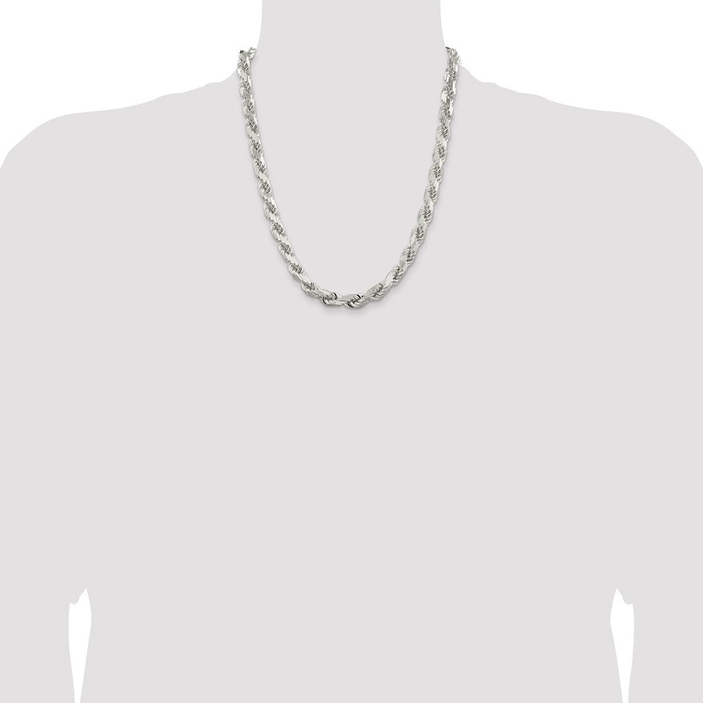 Sterling Silver 9.0mm Diamond-cut Rope 22 Inch Chain