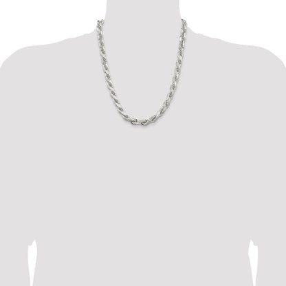Sterling Silver 9.0mm Diamond-cut Rope 22 Inch Chain