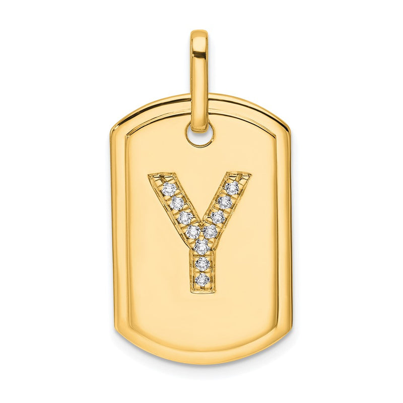 14K Yellow Gold Diamond Initial Y Dog Tag Charm