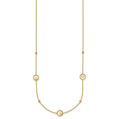 14K Yellow Gold Polished Stars in Circle with Diamond-cut Beads 7-Station 16.75 Inch Necklace