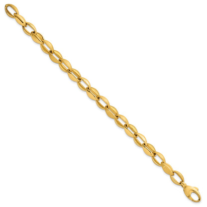 14K Yellow Gold Polished And Brushed 8.1mm Fancy Oval Cable Link 7.25 Inch Bracelet