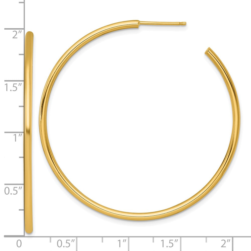 14K Yellow Gold Polished 2.0 x 50mm Tube C-Hoop Post Earrings