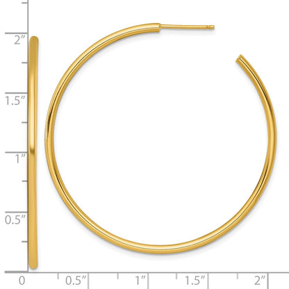 14K Yellow Gold Polished 2.0 x 50mm Tube C-Hoop Post Earrings