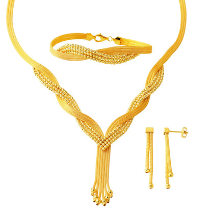14K Yellow Gold 3 Row Braided Wedding Set