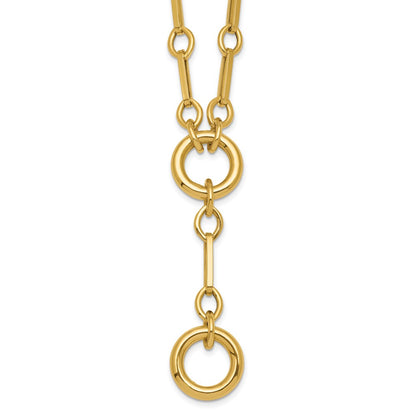 14K Yellow Gold Polished Fancy Long Link with Circles 17.5 Inch Y-Drop Necklace