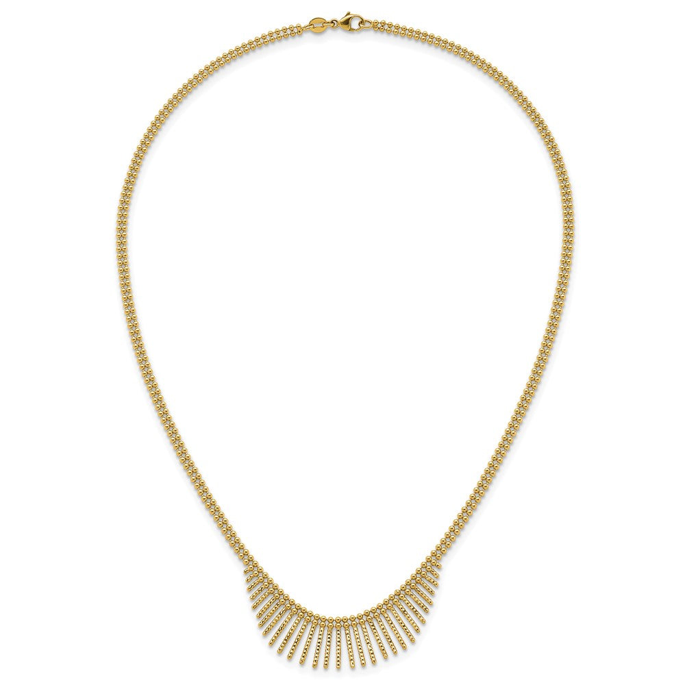14K Yellow Gold Polished and Textured Double Strand Multi Dangle 17 Inch Necklace