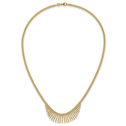 14K Yellow Gold Polished and Textured Double Strand Multi Dangle 17 Inch Necklace