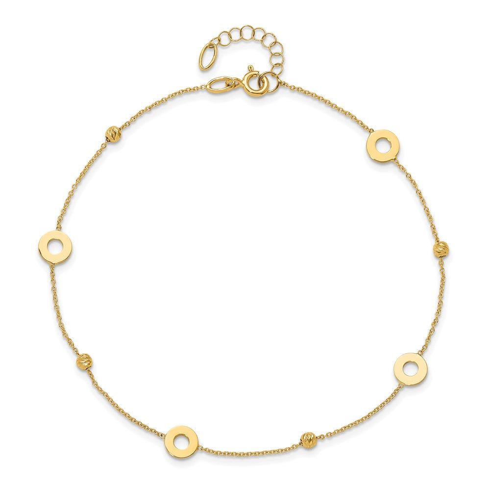 14K Yellow Gold Circles and Beads 9 Inch Plus 1 Inch Extender - Total 10 Inch Anklet