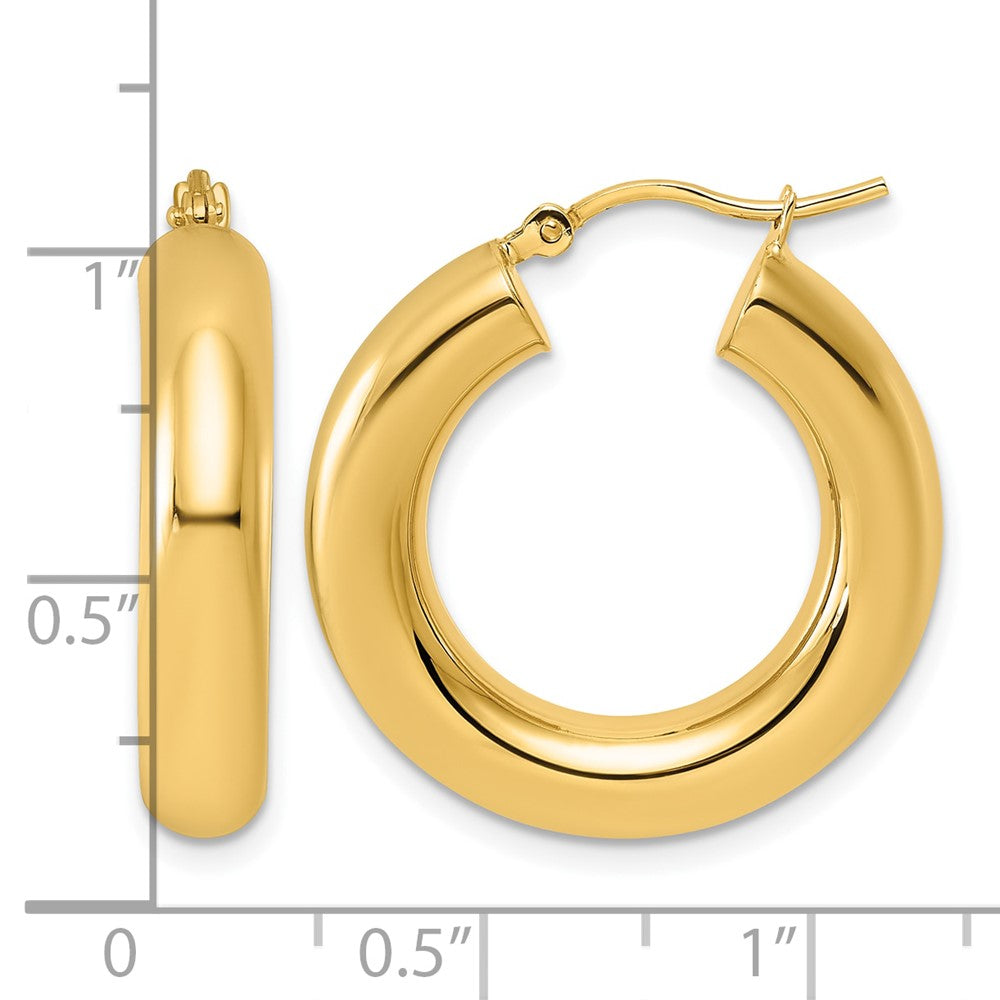 14K Yellow Gold 5x25mm Polished Tube Hoop Earrings