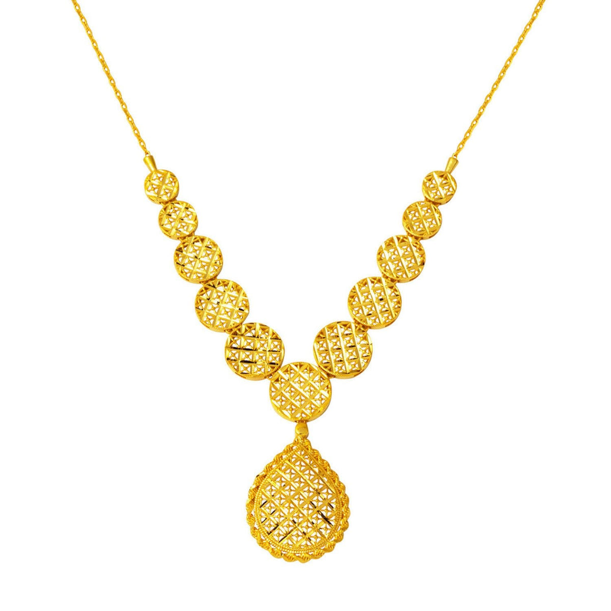 22K Yellow Gold Teardrop Mesh Necklace