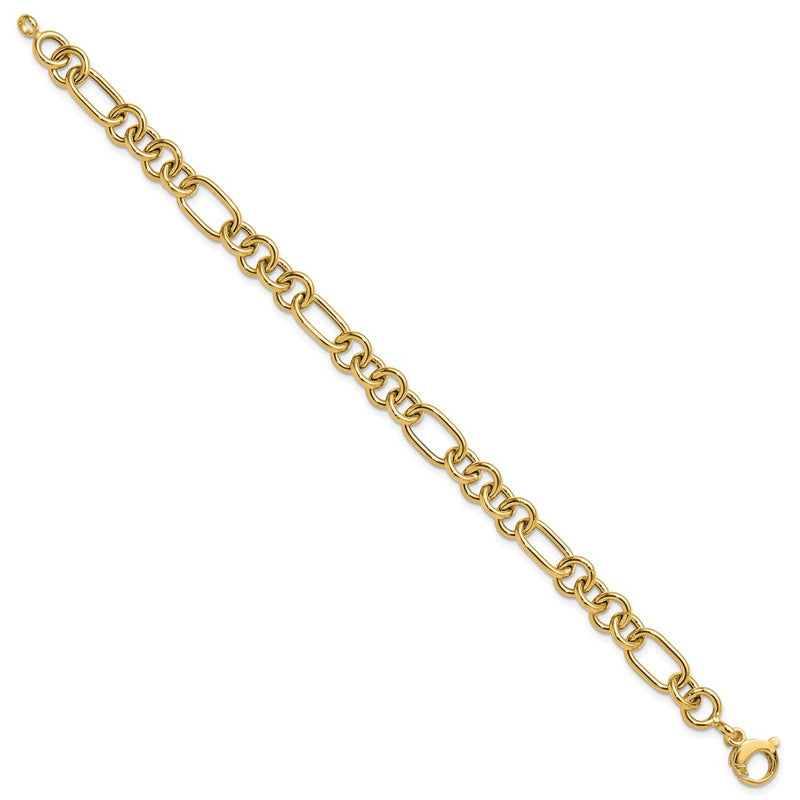 14K Yellow Gold Polished 7.9mm Fancy Link Chain Bracelet