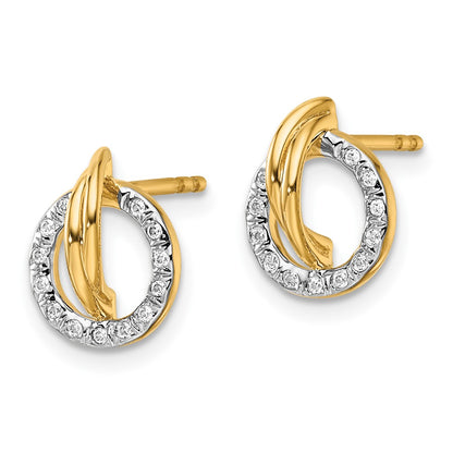 14K Yellow Gold Polished 1/10 carat Diamond Open Circle Drop Post Earrings
