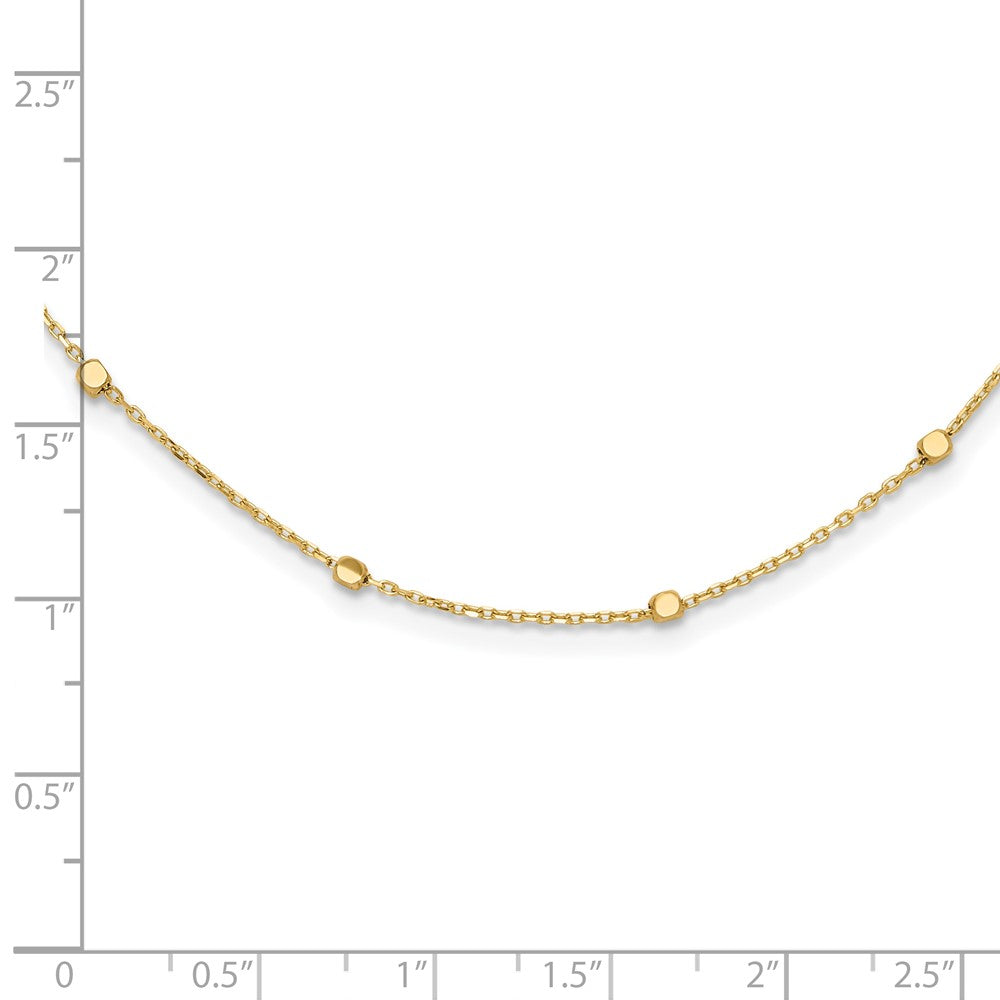 14K Yellow Gold Polished Cube Stations 16 Inch Necklace Plus 2 Inch Extender