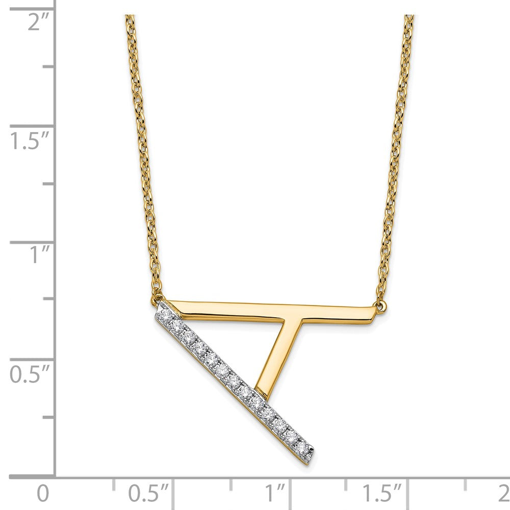 14K Yellow Gold Sideways Diamond Initial A 18 Inch Necklace