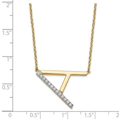 14K Yellow Gold Sideways Diamond Initial A 18 Inch Necklace