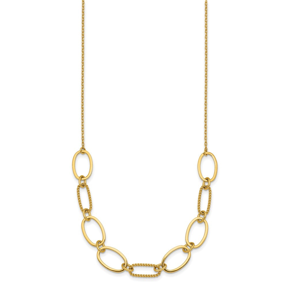 14K Yellow Gold Polished And Twisted 9.5mm Oval Links 16 Inch Necklace Plus 2 Inch Extender