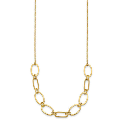 14K Yellow Gold Polished And Twisted 9.5mm Oval Links 16 Inch Necklace Plus 2 Inch Extender