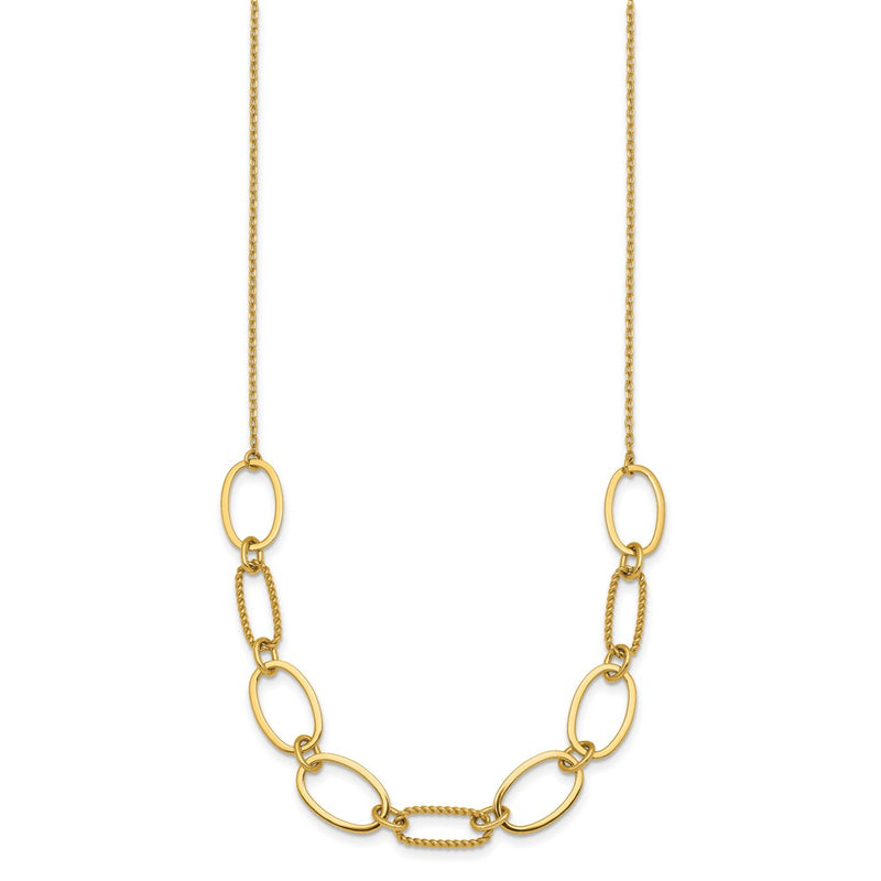 14K Yellow Gold Polished And Twisted 9.5mm Oval Links 16 Inch Necklace Plus 2 Inch Extender