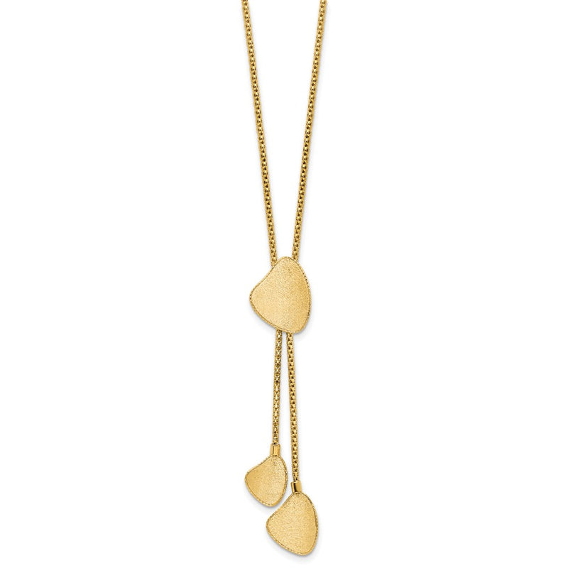14K Yellow Gold Fancy Satin Drop Dangle 17 Inch Y-Necklace Plus 2 Inch Extender