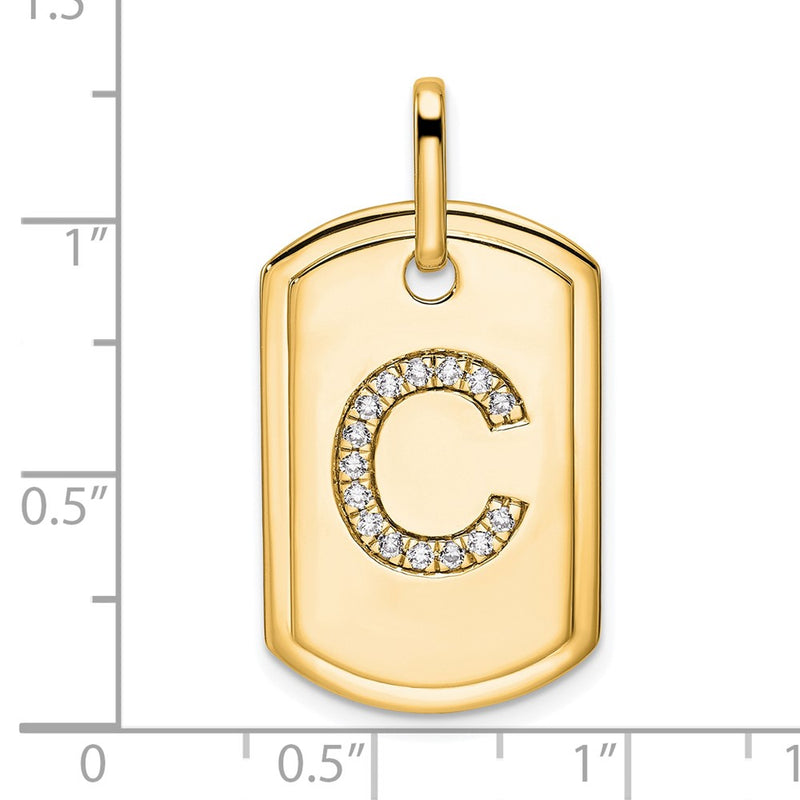 14K Yellow Gold Diamond Initial C Dog Tag Charm