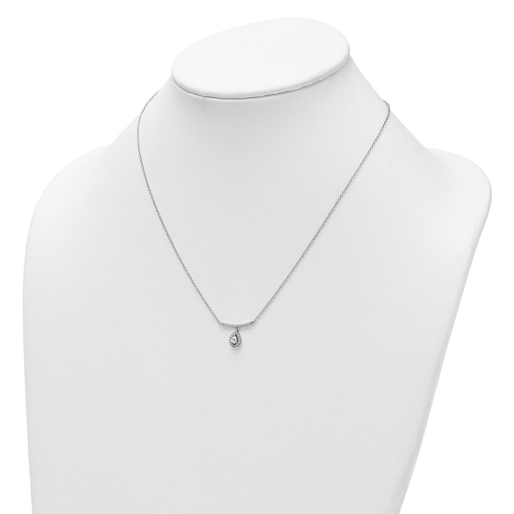 14K White Gold 1/4 carat Diamond Bar with Dangle Pear Halo 18 Inch Necklace