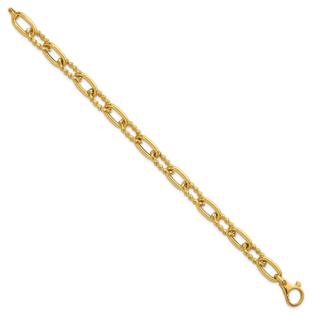 14K Yellow Gold Polished 8mm Fancy and Twisted Oval Link 7.5 Inch Bracelet