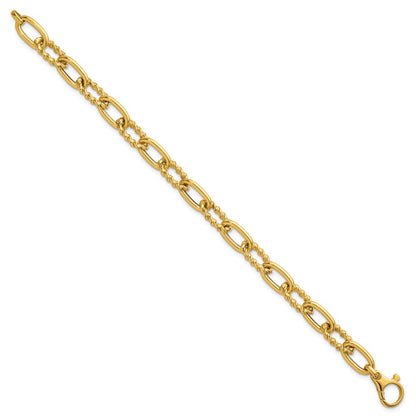 14K Yellow Gold Polished 8mm Fancy and Twisted Oval Link 7.5 Inch Bracelet
