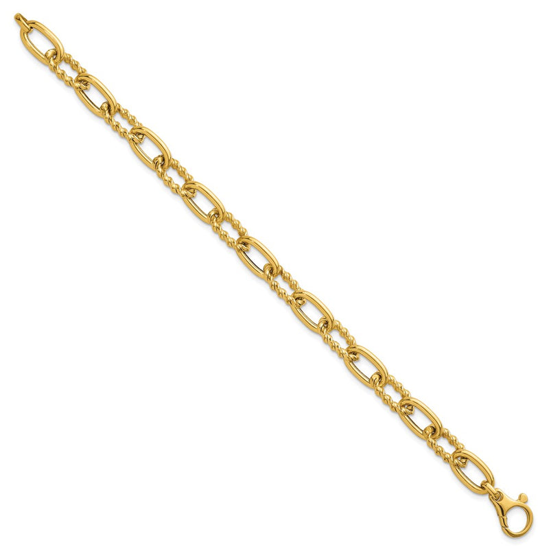 14K Yellow Gold Polished 8mm Fancy and Twisted Oval Link 7.5 Inch Bracelet
