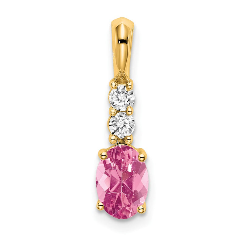 14K Yellow Gold 7x5 Oval October/Pink Tourmaline and Diamond Pendant