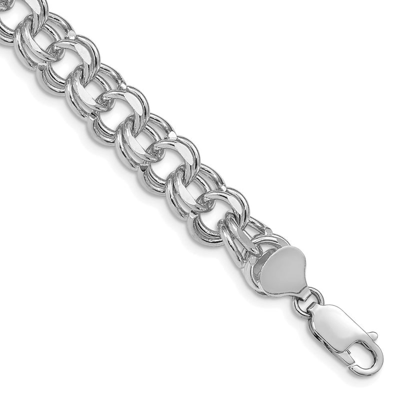 14K White Gold 10mm Solid Double Link 7 Inch Charm Bracelet