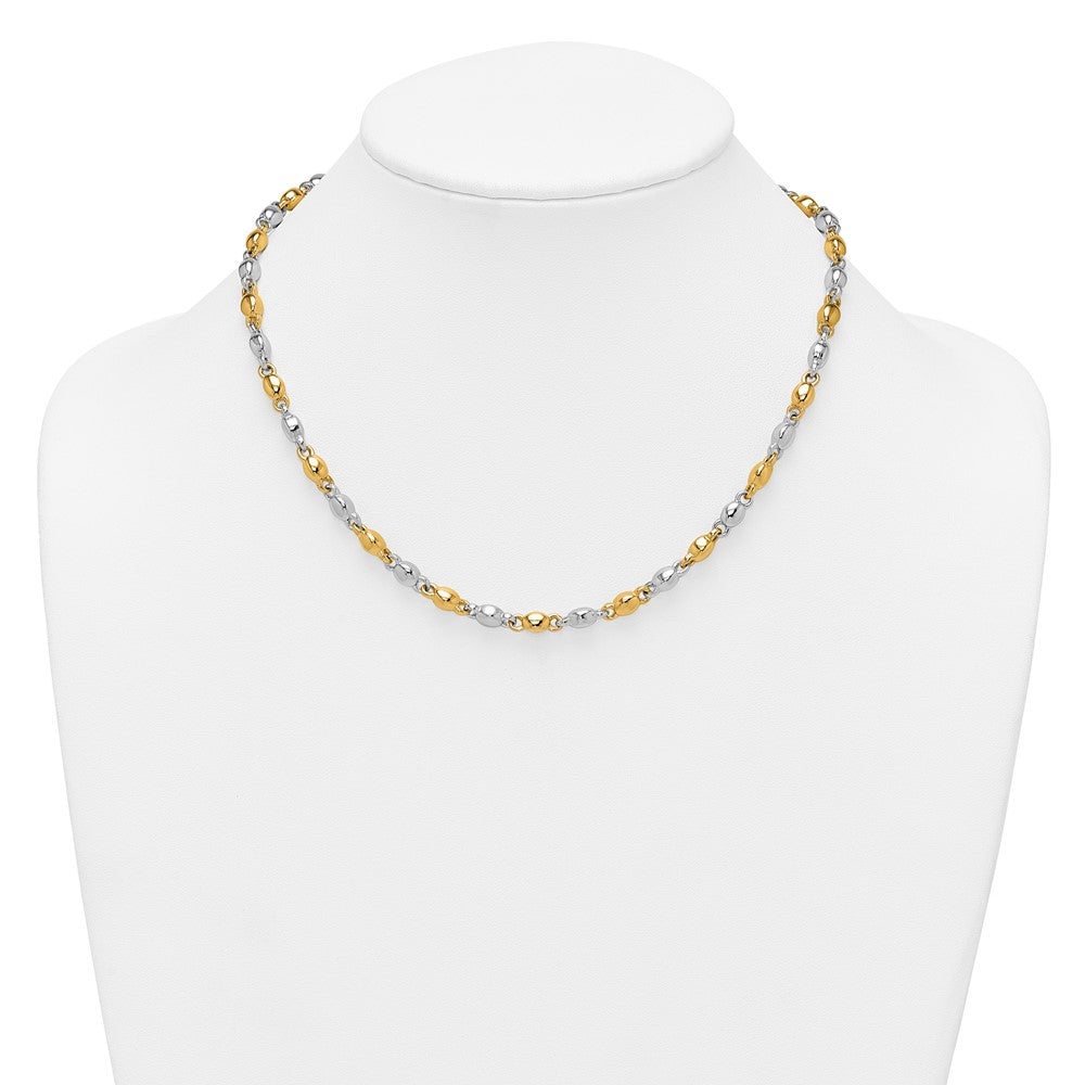 14K Two-Tone Gold Two Tone Polished 5.25mm Round Fancy Link 18 Inch Necklace