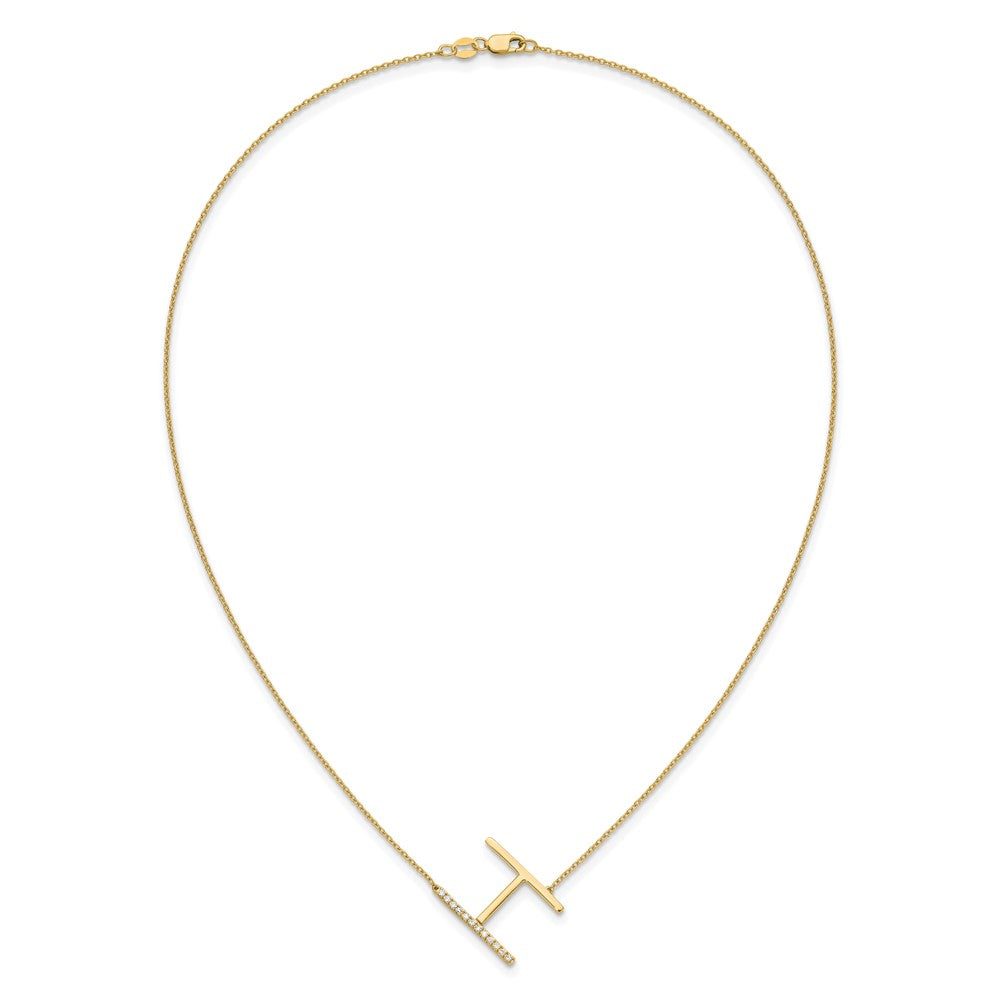 14K Yellow Gold Sideways Diamond Initial H 18 Inch Necklace