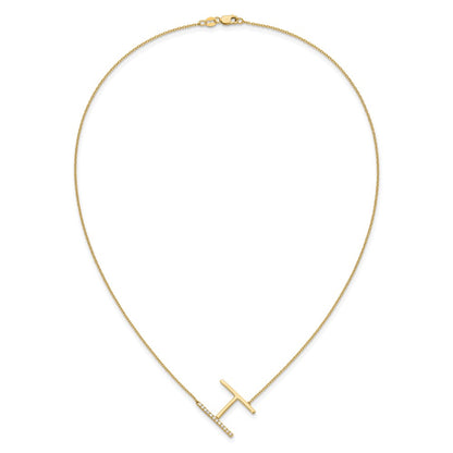 14K Yellow Gold Sideways Diamond Initial H 18 Inch Necklace