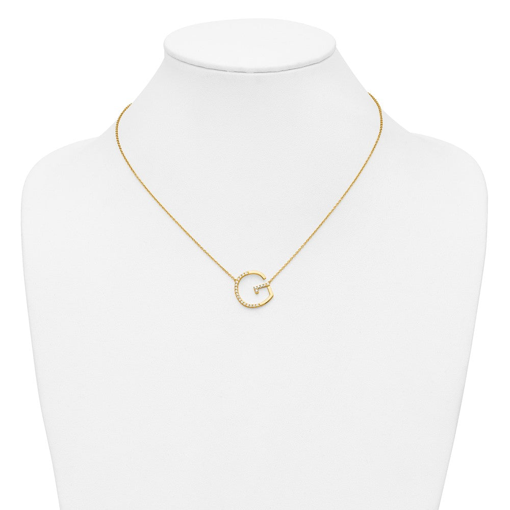 14K Yellow Gold Sideways Diamond Initial G 18 Inch Necklace