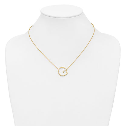 14K Yellow Gold Sideways Diamond Initial G 18 Inch Necklace
