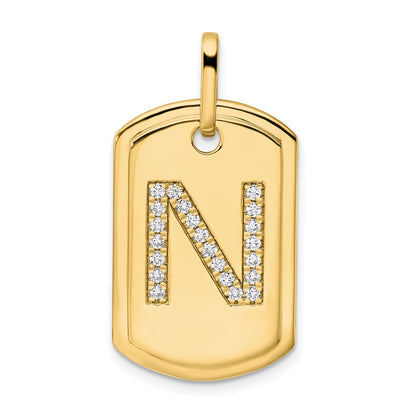 14K Yellow Gold Diamond Initial N Dog Tag Charm