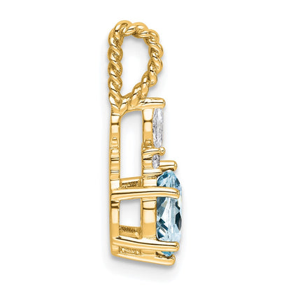 14K Yellow Gold Diamond and 7x5 Oval March/Aquamarine Twisted Chain Slide