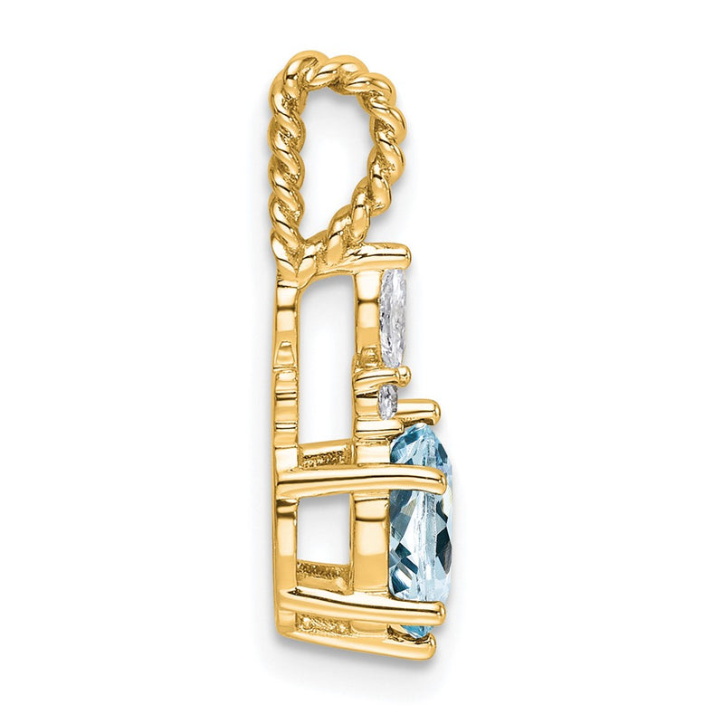 14K Yellow Gold Diamond and 7x5 Oval March/Aquamarine Twisted Chain Slide