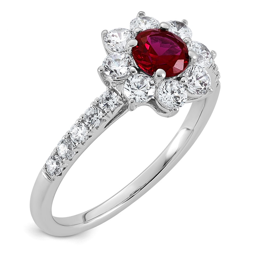14K White gold VS/SI G+ Lab Grown Diamond and AAA quality Genuine Ruby Ring