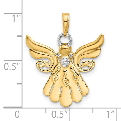 14K Yellow Gold and Rhodium Diamond-cut Angel Pendant