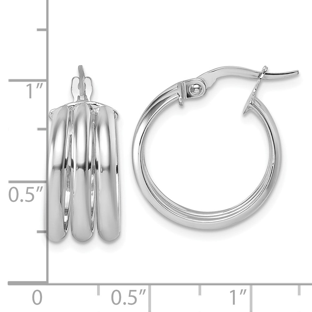 14K Yellow Gold with Rhodium Polished Triple Row 8.00mm x 18mm Round Hoop Earrings
