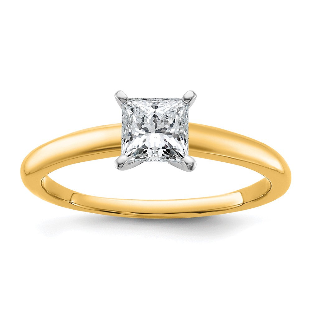 14K Two-Tone Gold Two-tone 3/4 carat Certified Lab Grown Diamond VS+ F+ Princess Complete Solitaire Engagement Ring