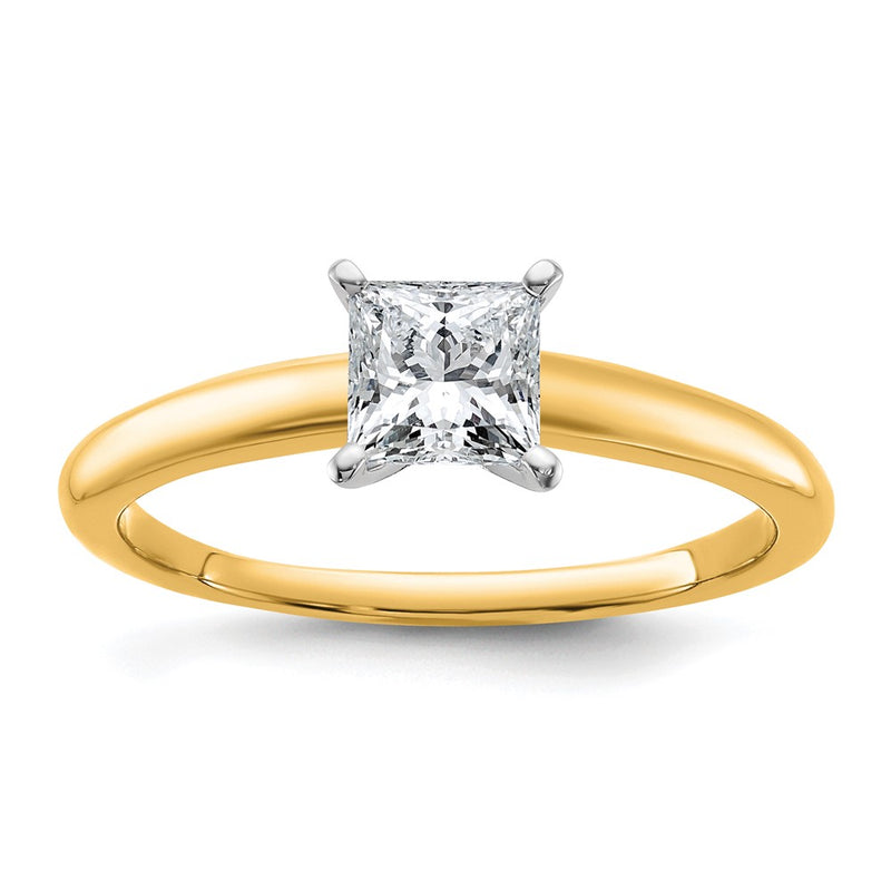 14K Two-Tone Gold Two-tone 3/4 carat Certified Lab Grown Diamond VS+ F+ Princess Complete Solitaire Engagement Ring