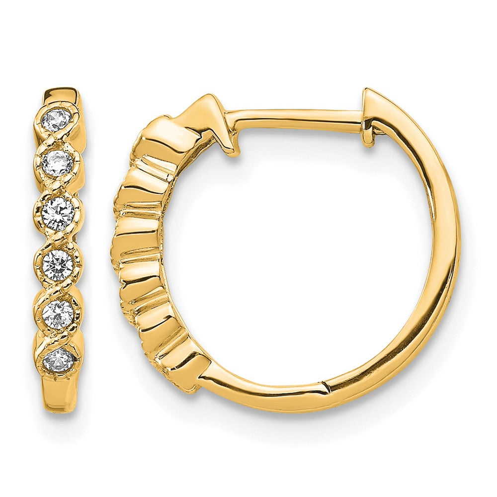 14K Yellow Gold 1/8 carat Diamond Hinged Hoop Earrings