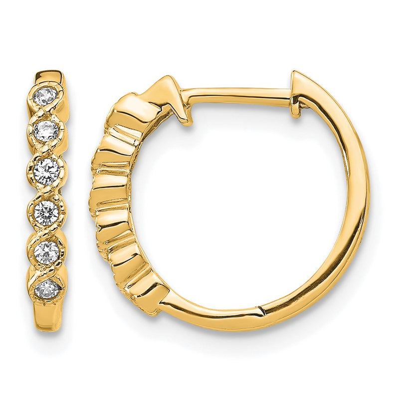 14K Yellow Gold 1/8 carat Diamond Hinged Hoop Earrings