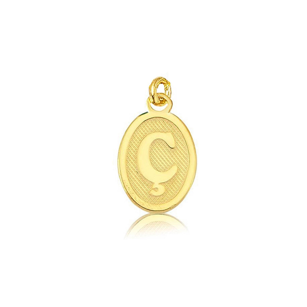 14K Yellow Gold Initial C Oval Pendant