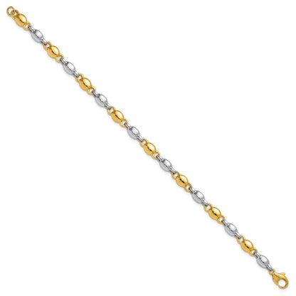 14K Two-Tone Gold Two Tone Polished 5.25mm Round Fancy Link 7.25 Inch Bracelet